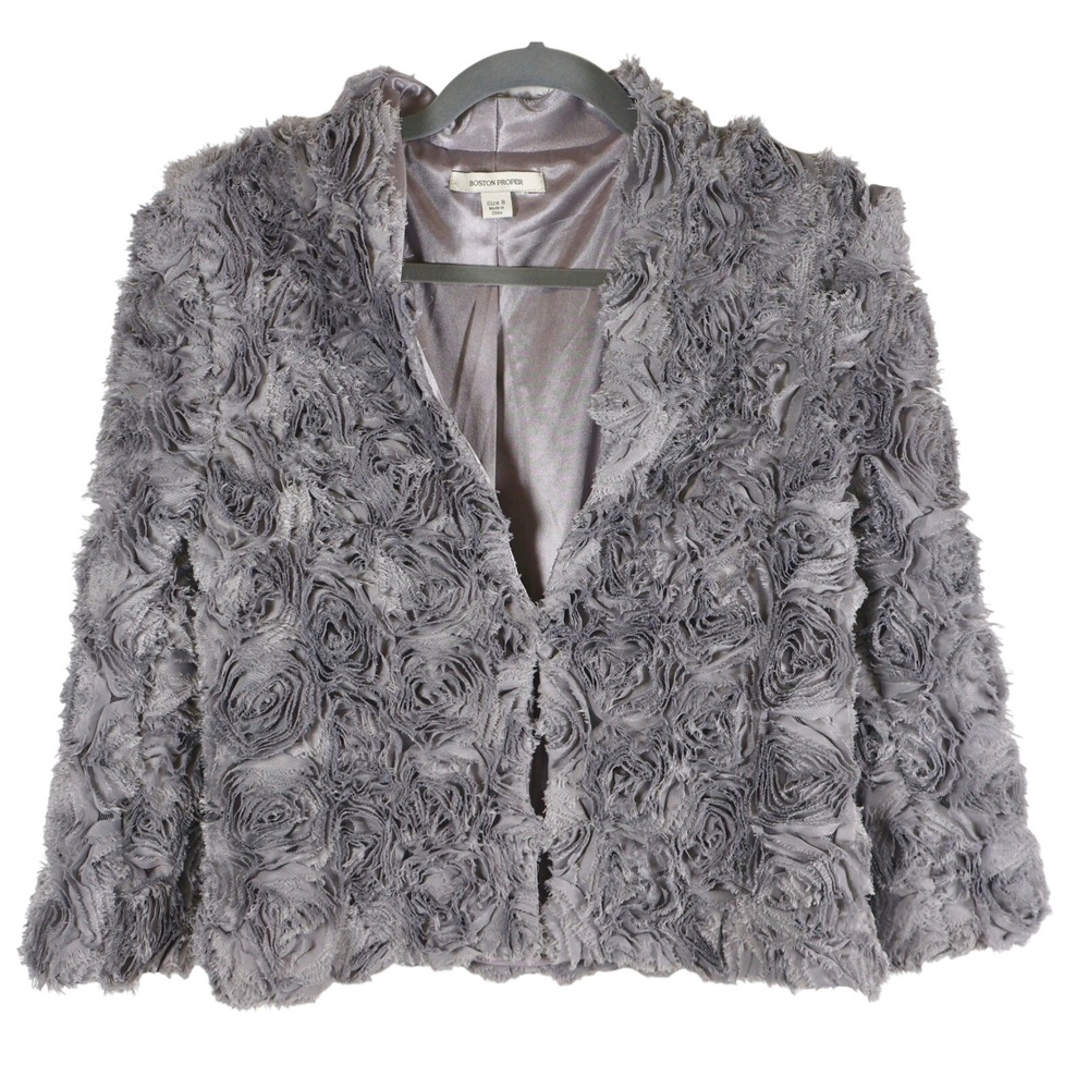 Boston Proper Rosette Jacket Occasion Party Career Blazer Gray Size 8 Evening‎